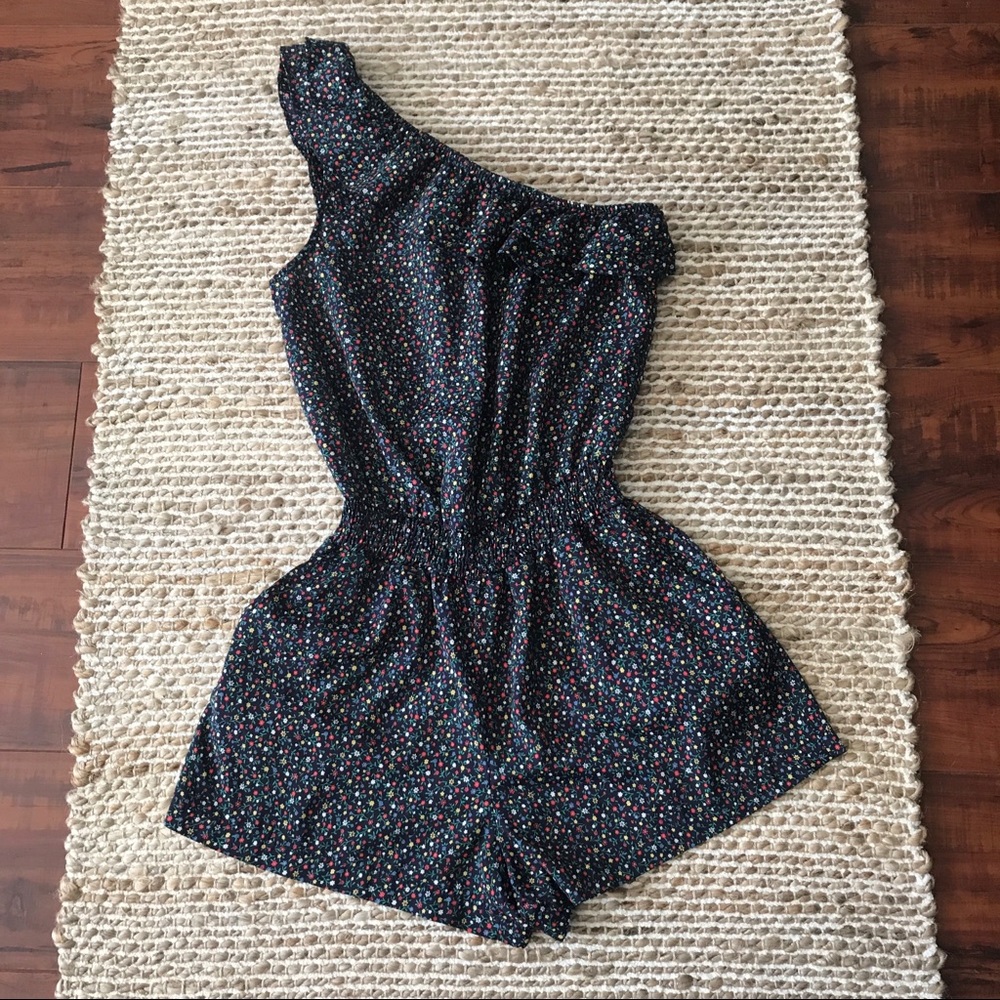 Forever 21 Floral Ruffle One Shoulder Romper